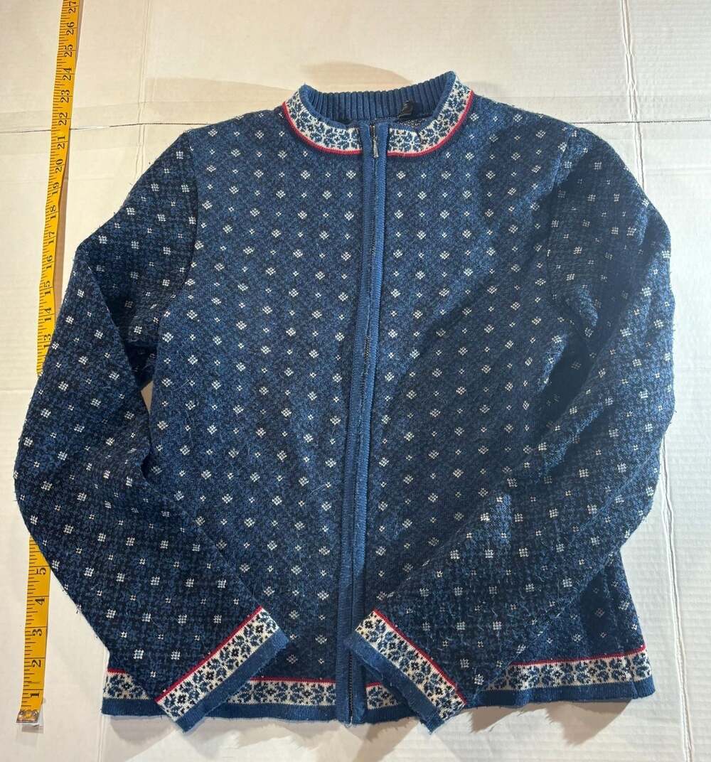 Swix Nordic Pattern Full Zip Wool Sweater Blue Size Medium